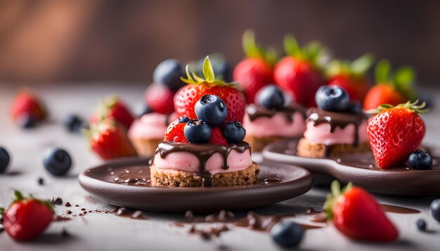 Foto ein schokoladenkuchen mit erdbeeren und erdbeeren oben