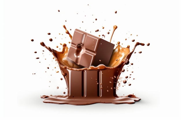 Ein Schokoladenspritzer mit einem Stück Schokolade darin