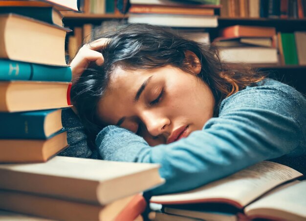 Ein Schüler schläft beim Lesen ein