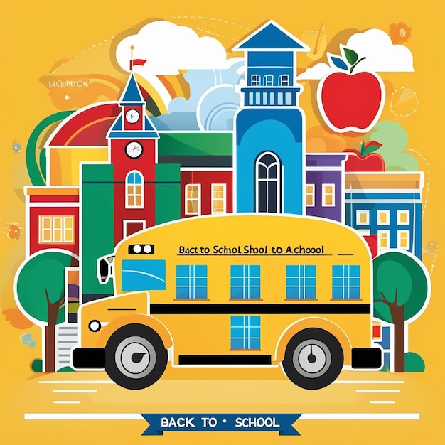 Ein Schulbus mit der Aufschrift „Zurück zur Schule“.