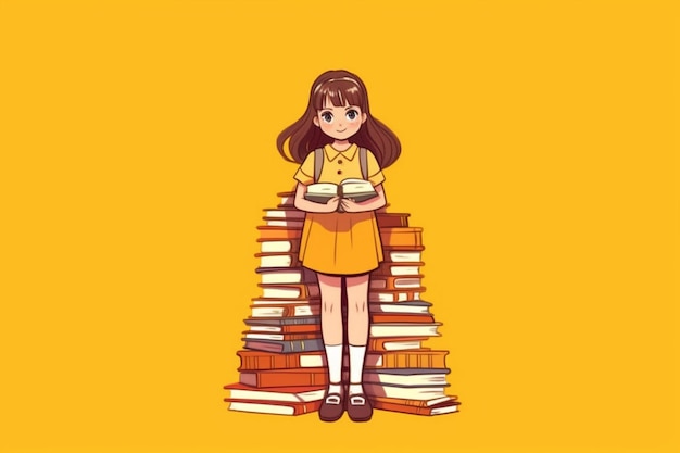 Ein Schulmädchen Ein Mädchen mit einem Haufen Bücher in den Händen Lernt in der Schule Hochwertiges Foto