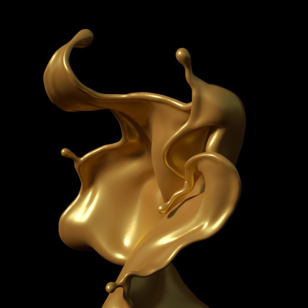 Ein Schuss goldenes Karamell auf schwarzem Hintergrund. 3D-Darstellung, 3D-Rendering.