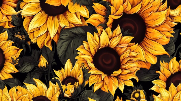 Ein schwarz-gelber Sonnenblumenhintergrund mit schwarzem Hintergrund.