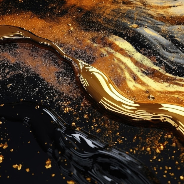 Ein schwarz-goldener Hintergrund mit einem Spritzer Flüssigkeit und einer schwarz-goldenen Farbe.