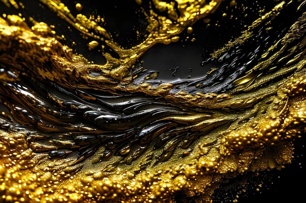Ein schwarz-goldener Hintergrund mit einem Spritzer Flüssigkeit.