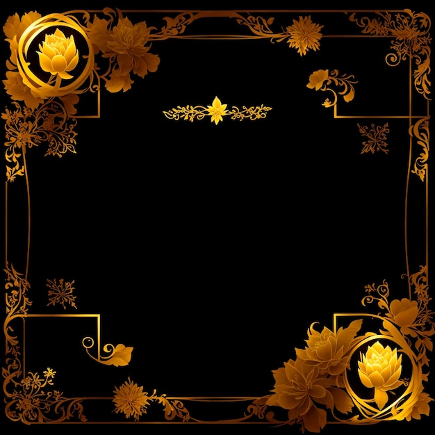 Ein schwarz-goldener Rahmen mit Blumen und einem Bild einer Blume