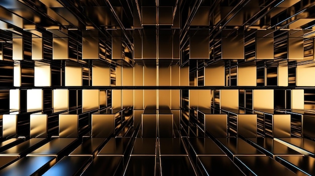 Ein schwarz-goldener Raum mit einer goldenen Kiste in der Mitte.