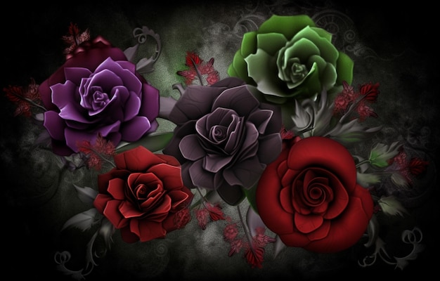 Foto ein schwarz-rotes bild von rosen mit der aufschrift „love“ auf der unterseite.
