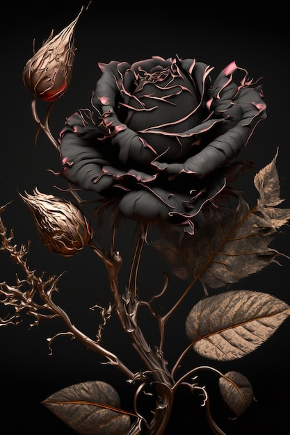 Ein Schwarz-Weiß-Bild einer Rose mit einem rosa-schwarzen Design.