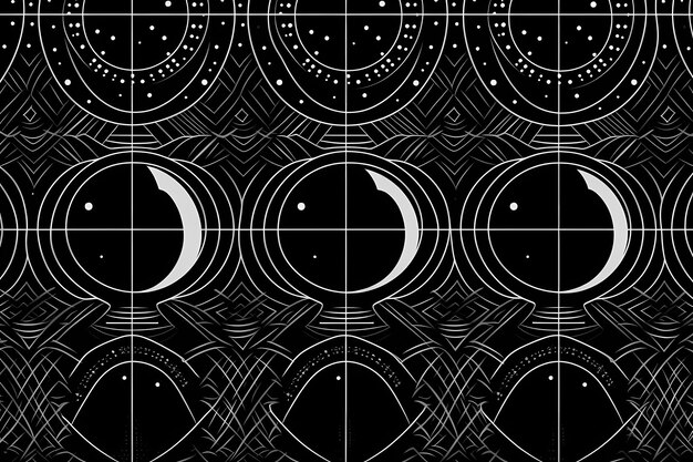 Ein Schwarz-Weiß-Bild eines Mondes und von Sternen.