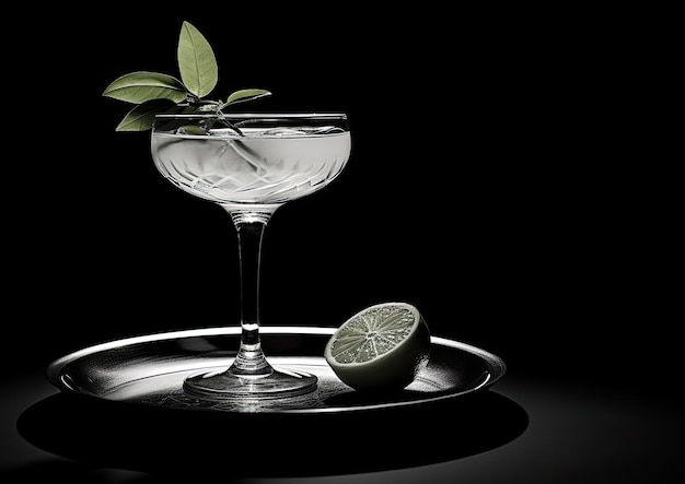 Foto ein schwarz-weiß-bild eines vintage-cocktailglases, gefüllt mit einem gin fizz, das den klassiker betont