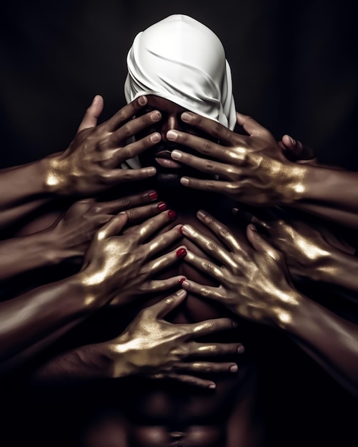 Ein Schwarz-Weiß-Foto einer Person, die ihr Gesicht mit den Händen bedeckt
