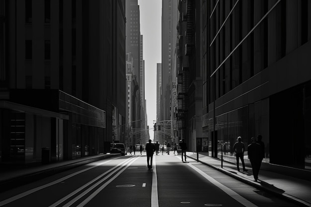 Ein Schwarz-Weiß-Foto einer Straße mit Menschen, die darauf gehen