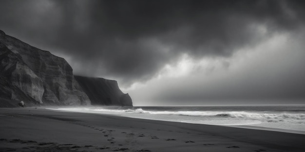 Ein Schwarz-Weiß-Foto eines generativen KI-Bildes am Strand