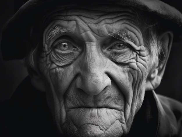 Ein Schwarz-Weiß-Foto eines generativen KI-Bildes eines alten Mannes