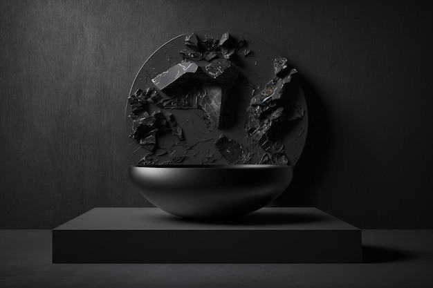 Ein Schwarz-Weiß-Foto eines runden Objekts mit einem Steinkreis in der Mitte.