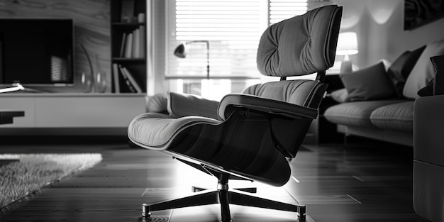 Foto ein schwarz-weiß-foto eines stuhls in einem wohnzimmer perfekt für innenarchitekturkonzepte