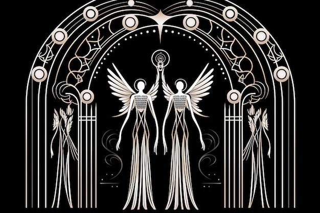 ein Schwarz-Weiß-Foto von Engeln mit Engeln auf der Vorderseite.