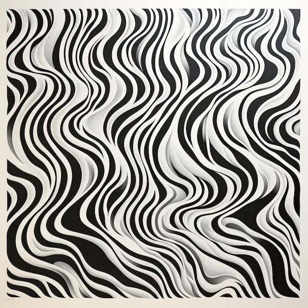 Ein Schwarz-Weiß-Gemälde mit welligen Linien