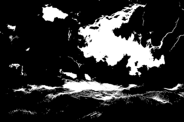 Ein Schwarz-Weiß-Gemälde von Wellen, die die Felsen schlagen