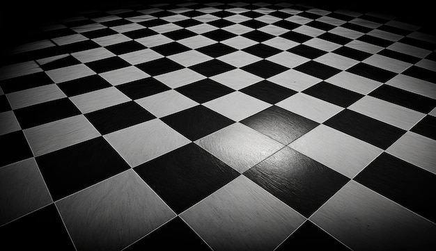 Ein schwarz-weiß karierter Boden mit einem weißen Schachbrettmuster