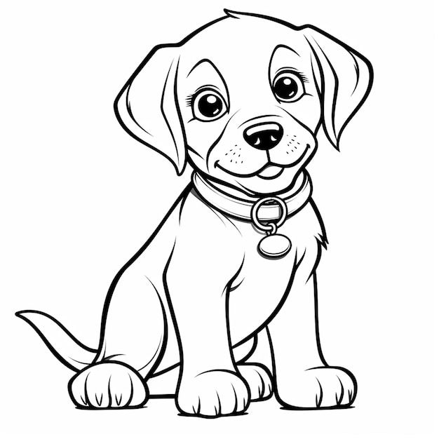 Ein schwarz-weißer Cartoon-Hund mit Halsband