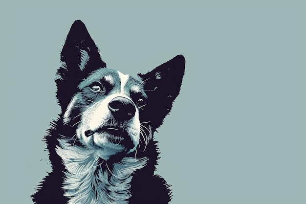 Ein schwarz-weißer Hund mit blauem Hintergrund