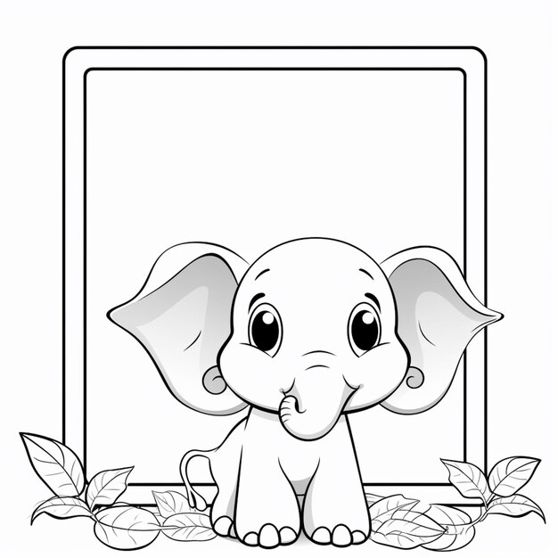 Foto ein schwarz-weißes bild eines elefanten mit einem rahmen generative ai
