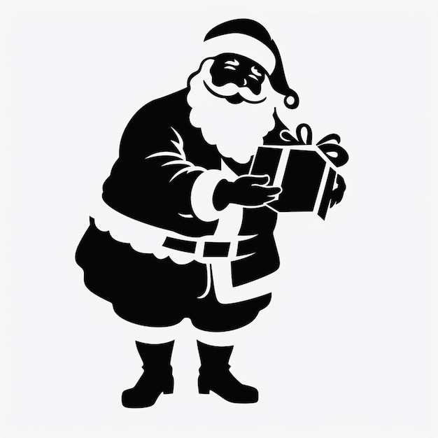 Foto ein schwarz-weißes bild eines weihnachtsmanns, der ein geschenk in der hand hält