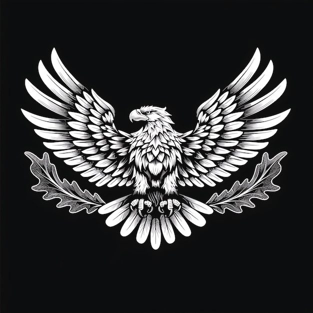 ein schwarz-weißes Bild eines weißen Adlers mit einem weißen Adler oben