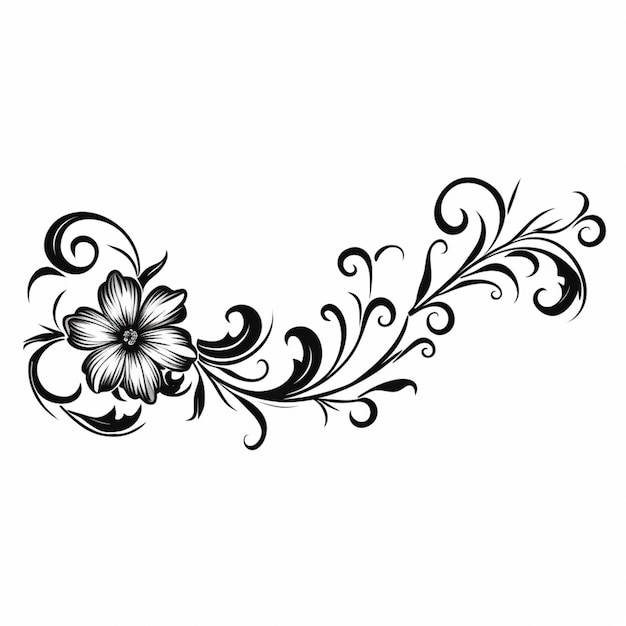 ein schwarz-weißes Blumen-Tattoo-Design auf weißem Hintergrund, generative KI