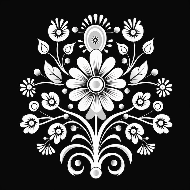 ein schwarz-weißes Blumenmuster mit einem generativen KI auf schwarzem Hintergrund