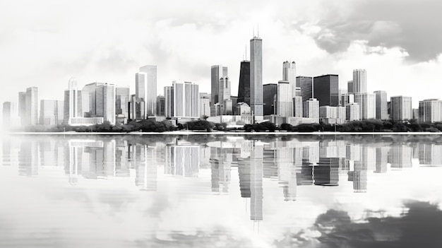 Foto ein schwarz-weißes foto einer stadt-skyline mit einer stadt im hintergrund