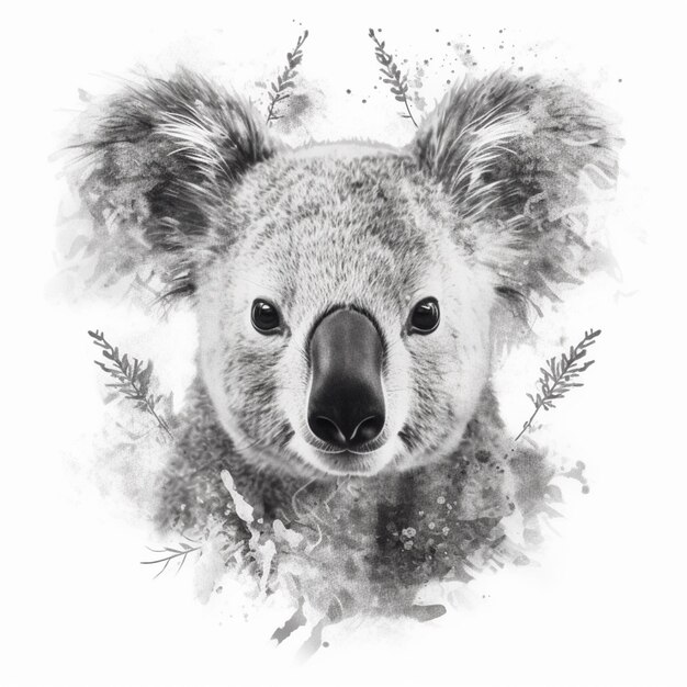 ein schwarz-weißes Foto eines Koala-Bären mit einem flachen Gesicht