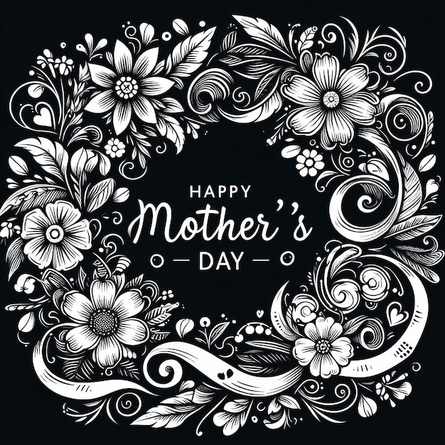 ein schwarz-weißes Foto eines Posters für einen glücklichen Muttertag
