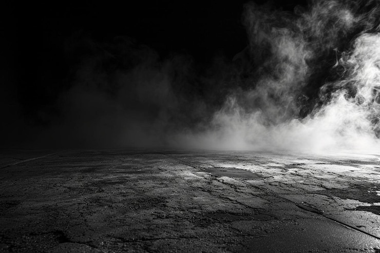 Foto ein schwarz-weißes foto von rauch, das aus dem boden kommt