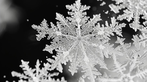 ein schwarz-weißes Foto von Schneeflocken