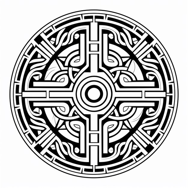 ein schwarz-weißes keltisches Design mit einem Kreuz in der Mitte generativ ai