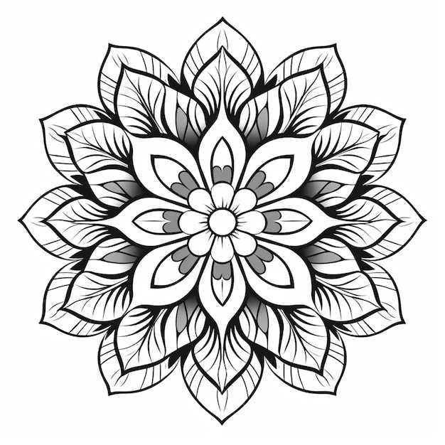 Ein schwarz-weißes Mandala mit Blumenmuster.