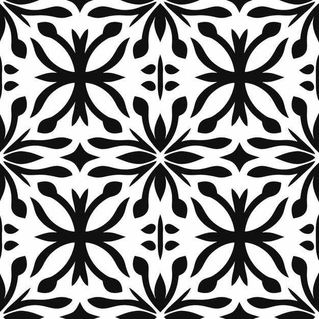 ein schwarz-weißes Muster mit einem Blumen-Design generativ ai