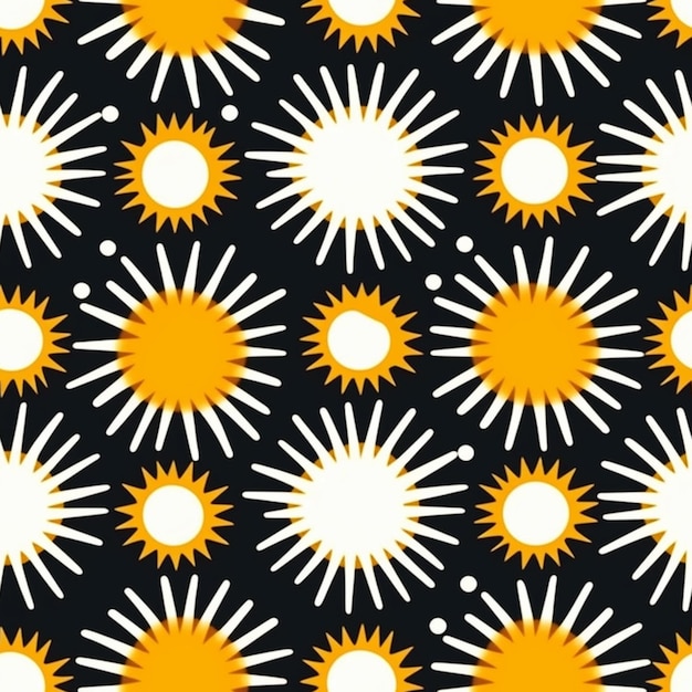 Ein schwarz-weißes Muster mit Sonnenblumen auf schwarzem Hintergrund.