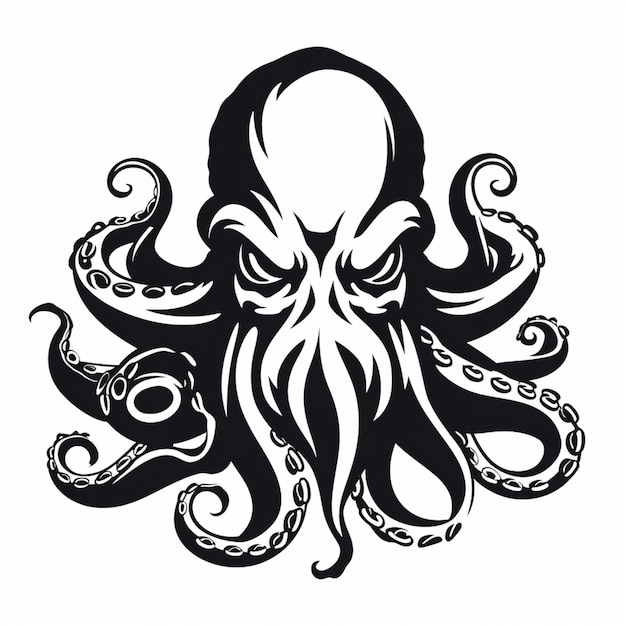 ein schwarz-weißes Oktopus-Tattoo-Design auf weißem Hintergrund, generative KI