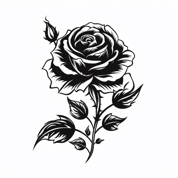 Foto ein schwarz-weißes rosen-tattoo-design auf weißem hintergrund, generative ki