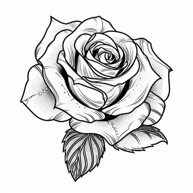 ein schwarz-weißes Rosen-Tattoo-Design mit einer Blattgenerativen Ai