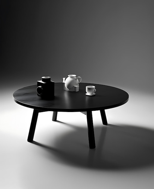 Ein schwarz-weißes Zimmer mit einer Teekanne und einer Tasse Kaffee Ai Generative