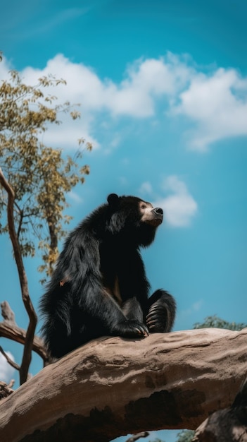 Ein Schwarzbär sitzt auf einem Ast. Generatives KI-Bild