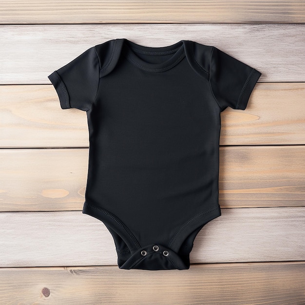 Ein schwarzer Babybody mit dem Wort Baby darauf.