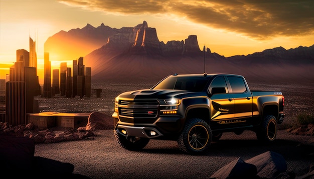 Ein schwarzer Chevy Silverado Truck mit den Worten Black Chevy auf der Vorderseite