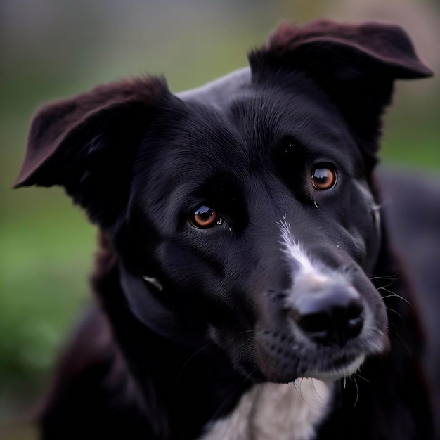 Ein schwarzer Hund mit weißem Fell