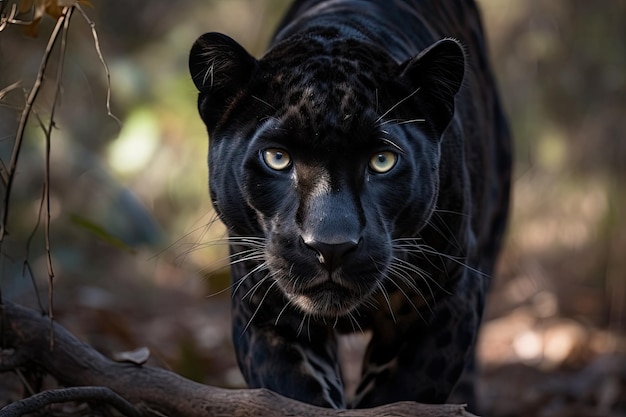 Ein schwarzer Jaguar läuft durch den Dschungel.